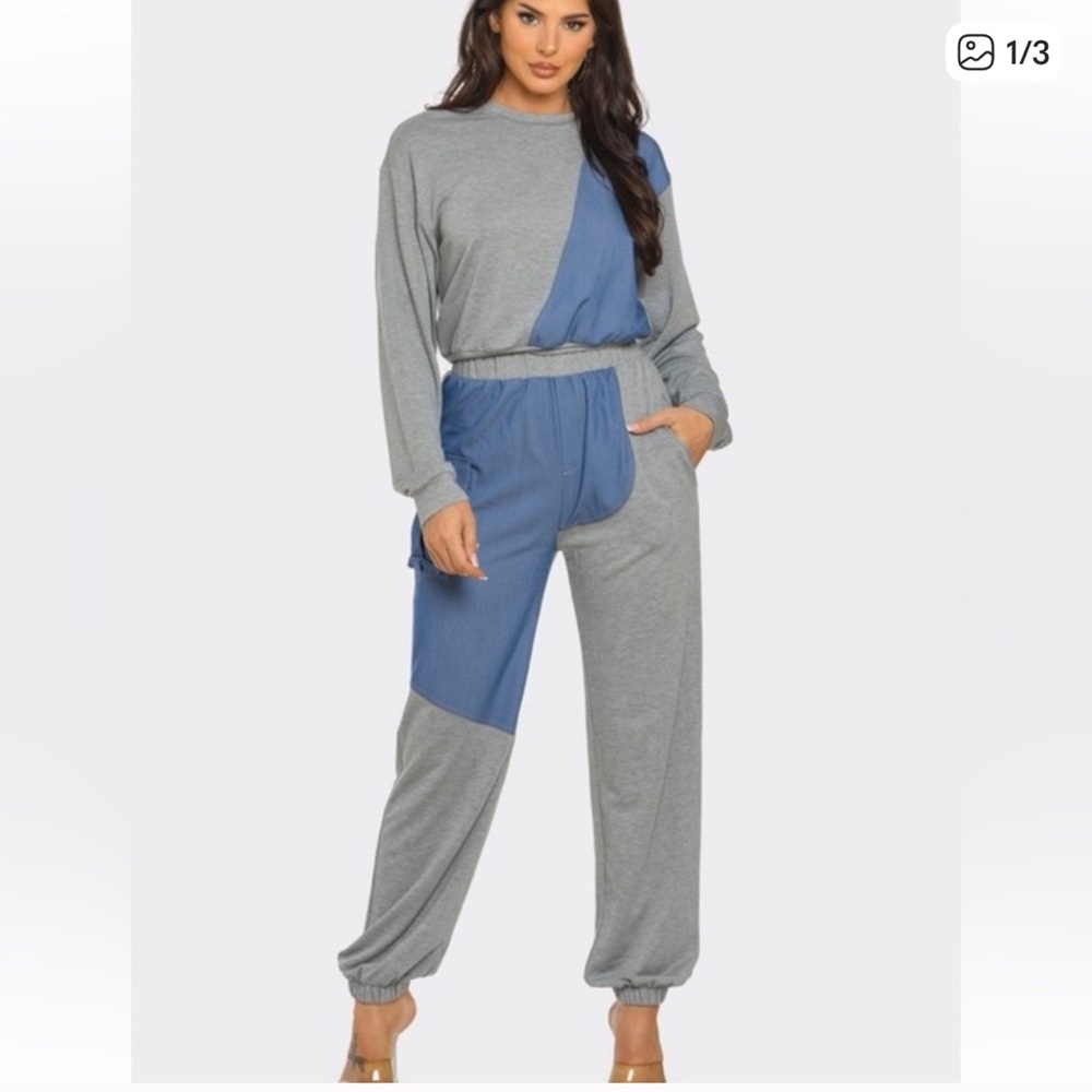 Stylish Gray and Blue Jogger Set